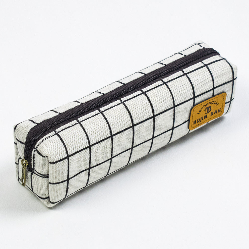 Wholesale Simple Canvas Black and White Plaid Canvas Pen Bags